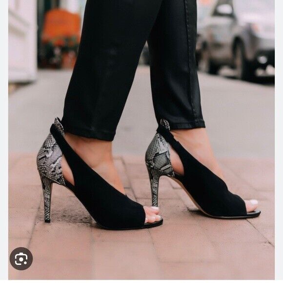 NWOB WHITE HOUSE BLACK MARKET Grace Suede Snake Embossed Open Toe Pumps - Picture 2 of 11